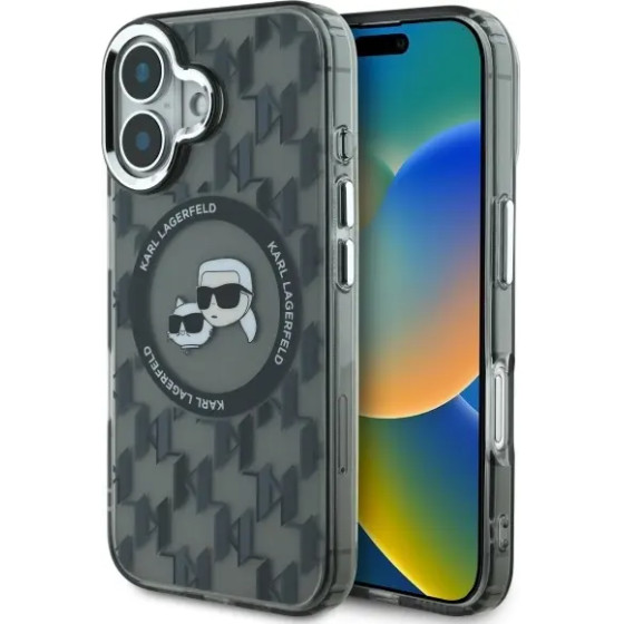 Karl Lagerfeld IML Monogram Karl & Choupette Head MagSafe iPhone 16 Case - Black - (KF002325-0)