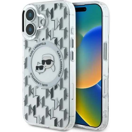Karl Lagerfeld IML Monogram Karl & Choupette Head MagSafe iPhone 16 Case - Clear - (KF002331-0)