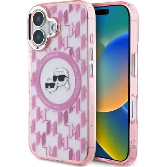 Karl Lagerfeld IML Monogram Karl & Choupette Head MagSafe iPhone 16 Case - Pink - (KF002328-0)