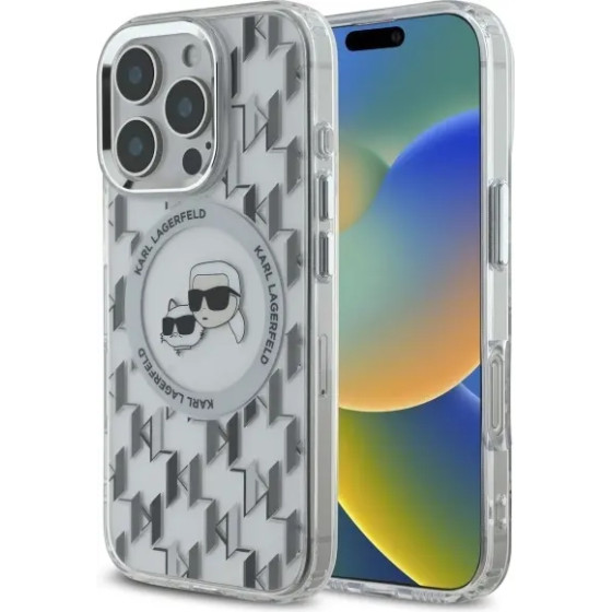 Karl Lagerfeld IML Monogram Karl & Choupette Head MagSafe iPhone 16 Pro Case - Clear - (KF002332-0)