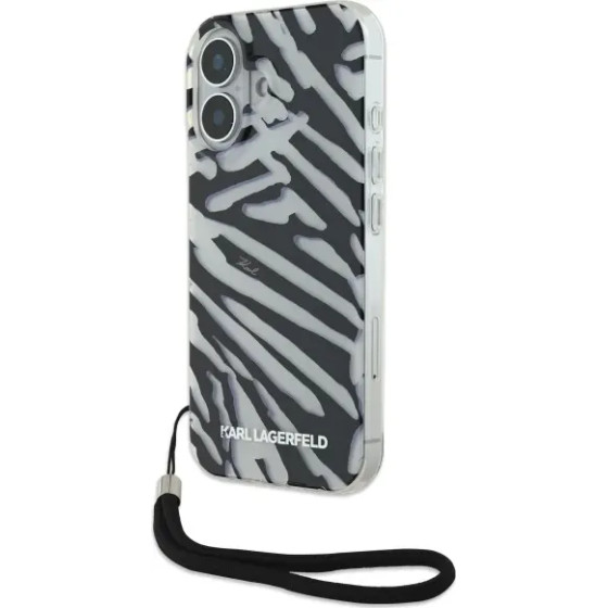 Karl Lagerfeld IML Zebra Pattern & Cord iPhone 16 Case - Black - (KF002360-0)