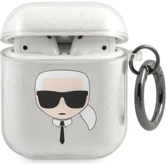 Karl Lagerfeld KLA2UKHGS AirPods cover srebrny/silver Glitter Karl`s Head - (KF000834-0)