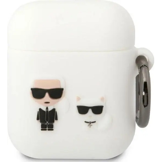 Karl Lagerfeld KLACA2SILKCW AirPods 1/2 cover white/white Silicone Karl & Choupette - (KF001579-0)