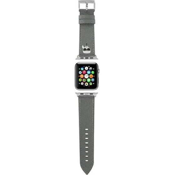 Karl Lagerfeld KLAWLOKHG Apple Watch Strap 42/44 / 45mm silver / silver strap Saffiano Karl Heads - (KF000864-0)