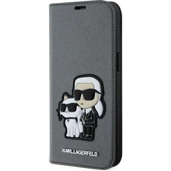 Karl Lagerfeld KLBKP14SSANKCPG iPhone 14 6.1 bookcase silver/silver Saffiano Karl & Choupette - (KF001615-0)