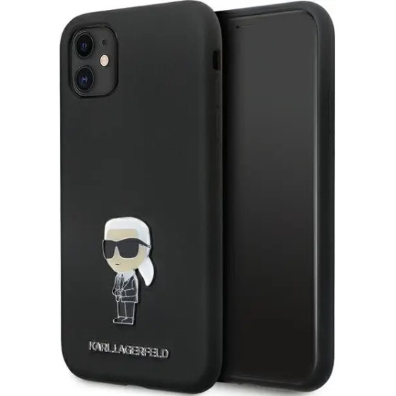 Karl Lagerfeld KLHCN61SMHKNPK case for iPhone 11 / Xr - black Silicone Ikonik Metal Pin - (KF001698-0)