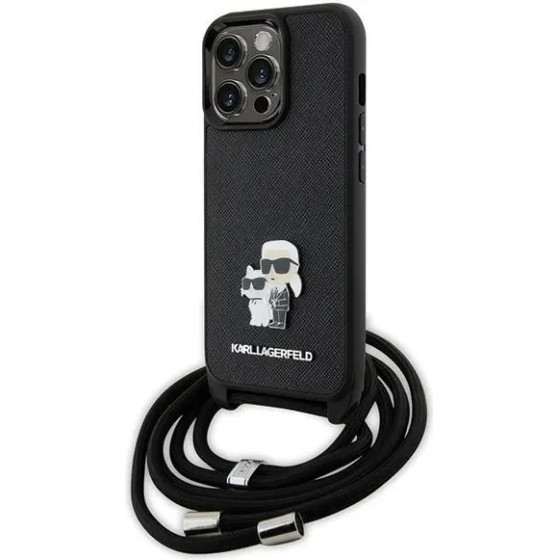 Karl Lagerfeld KLHCP13LSAKCPSK case for iPhone 13 Pro / 13 hardcase - black Crossbody Saffiano Metal Pin Karl&Choupette - (KF001688-0)