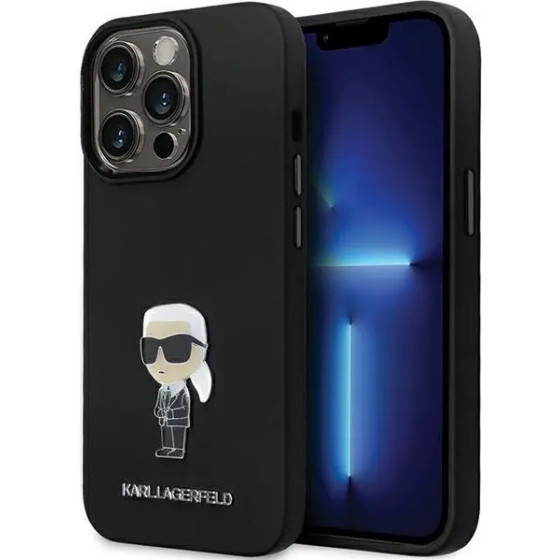 Karl Lagerfeld KLHCP13LSMHKNPK case for iPhone 13 Pro / 13 - black Silicone Ikonik Metal Pin - (KF001699-0)