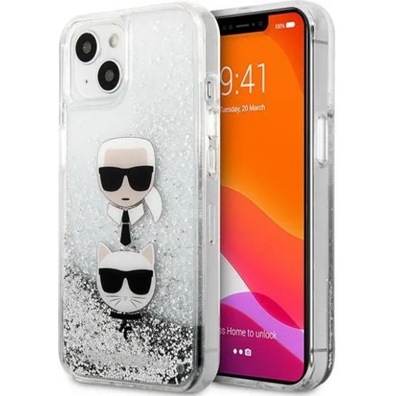 Karl Lagerfeld KLHCP13SKICGLS iPhone 13 mini 5,4'' srebrny/silver hardcase Liquid Glitter Karl&Choupette Head - (KF000866-0)