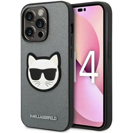 Karl Lagerfeld KLHCP14LSAPCHG iPhone 14 Pro 6,1'' hardcase srebrny/silver Saffiano Choupette Head Patch - (KF001139-0)