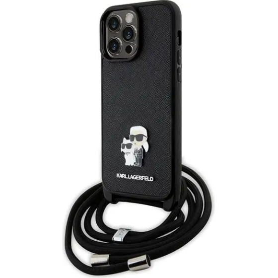 Karl Lagerfeld KLHCP14XSAKCPSK case for iPhone 14 Pro Max 6.7'' hardcase - black Crossbody Saffiano Metal Pin Karl&Choupette - (KF001691-0)