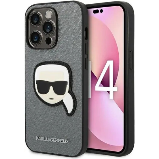 Karl Lagerfeld KLHCP14XSAPKHG iPhone 14 Pro Max 6,7'' srebrny/silver hardcase Saffiano Karl`s Head Patch - (KF001188-0)