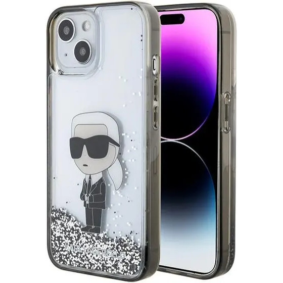 Karl Lagerfeld KLHCP15SLKKNSK iPhone 15 6.1'' transparent hardcase Liquid Glitter Ikonik - (KF001772-0)