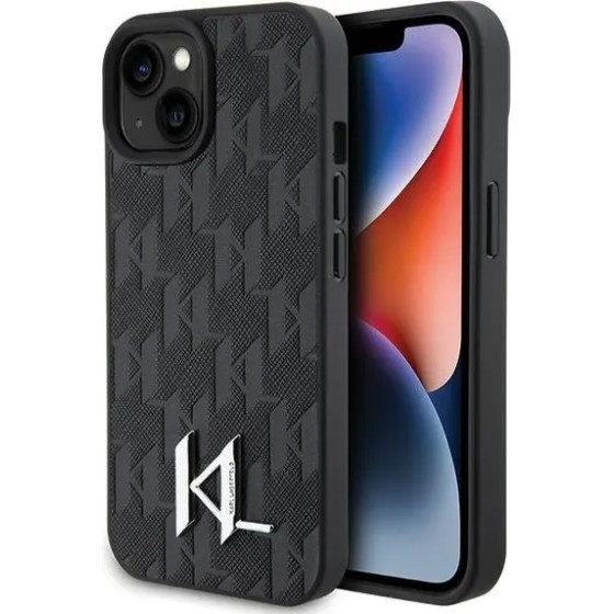 Karl Lagerfeld KLHCP15SPKLPKLK iPhone 15 / 14 / 13 6.1 black/black hardcase Leather Monogram Hot Stamp Metal Logo - (KF001720-0)