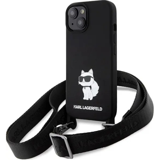 Karl Lagerfeld KLHCP15SSCBSCNK iPhone 15 6.1 hardcase black/black Crossbody Silicone Choupette - (KF001816-0)