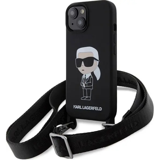 Karl Lagerfeld KLHCP15SSCBSKNK iPhone 15 6.1 hardcase black/black Crossbody Silicone Ikonik - (KF001813-0)