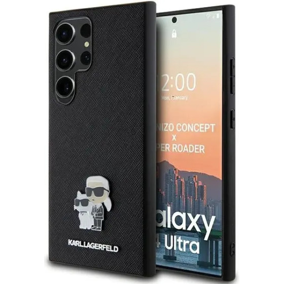Karl Lagerfeld KLHCS24LPSAKCMPK S24 Ultra S928 hardcase black/black Saffiano Karl & Choupette Metal Pin - (KF001943-0)