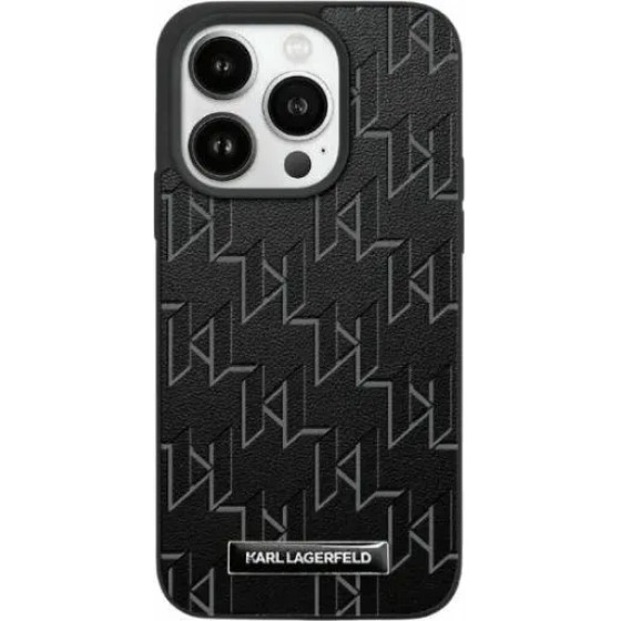 Karl Lagerfeld Leather Monogram Metal Logo case for iPhone 15 / 14 / 13 - black - (KF002049-0)
