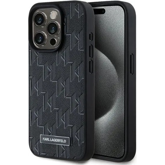 Karl Lagerfeld Leather Monogram Metal Logo case for iPhone 15 Pro Max - black - (KF002050-0)