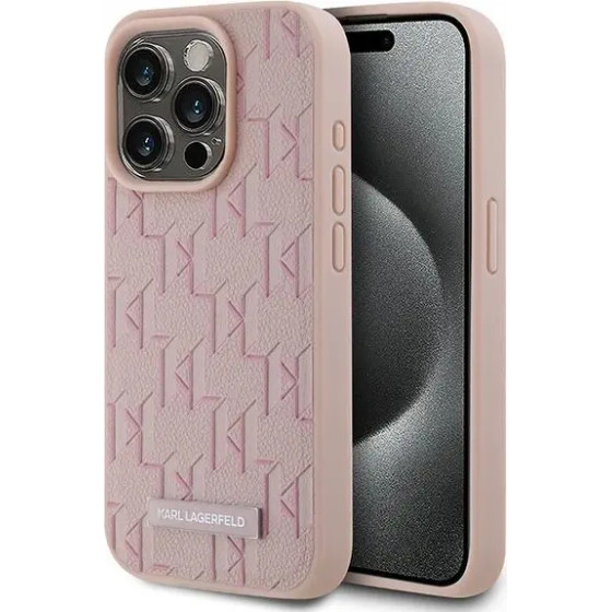 Karl Lagerfeld Leather Monogram Metal Logo case for iPhone 15 Pro Max - pink - (KF002052-0)