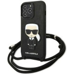 Karl Lagerfeld Leather Monogram Patch and Cord Iconik Case for iPhone 13 Pro / 13 - Black - (KF001033-0)