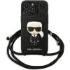 Karl Lagerfeld Leather Monogram Patch and Cord Iconik Case for iPhone 13 Pro / 13 - Black - (KF001033-0)