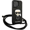 Karl Lagerfeld Leather Monogram Patch and Cord Iconik Case for iPhone 13 Pro / 13 - Black - (KF001033-0)