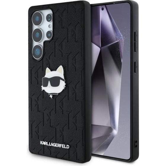 Karl Lagerfeld Leather Monogram Pin Logo Choupette Head Samsung Galaxy S25 Ultra Case Black - (KF002457-0)