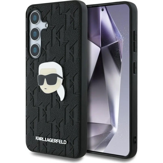 Karl Lagerfeld Leather Monogram Pin Logo Karl Head Samsung Galaxy S25 Case Black - (KF002452-0)