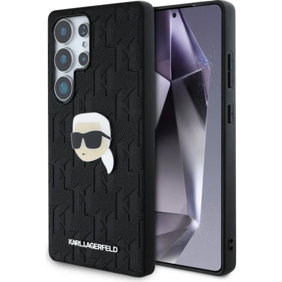 Karl Lagerfeld Leather Monogram Pin Logo Karl Head Samsung Galaxy S25 Ultra Case Black - (KF002454-0)