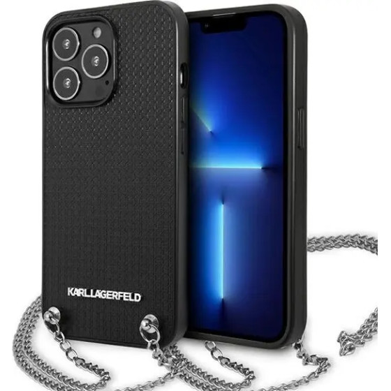 Karl Lagerfeld Leather Textured and Chain Case for iPhone 13 Pro Max 6.7 - Black - (KF001038-0)