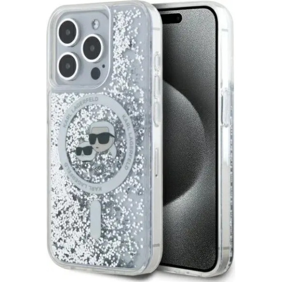 Karl Lagerfeld Liquid Glitter Karl & Choupette Head Magsafe iPhone 15 Pro Case - Clear - (KF002339-0)