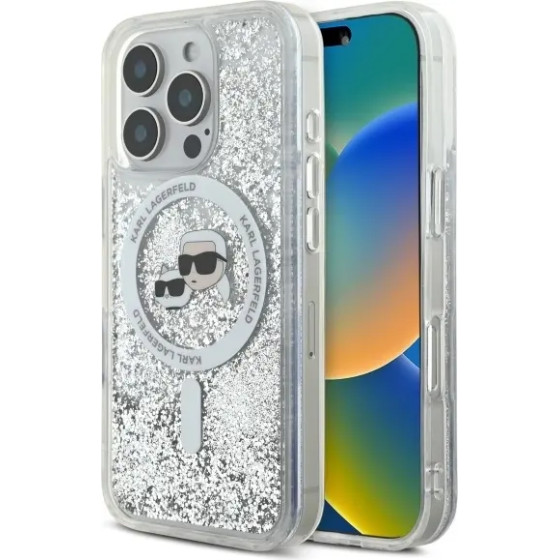 Karl Lagerfeld Liquid Glitter Karl & Choupette Head Magsafe iPhone 16 Pro Case - Clear - (KF002343-0)