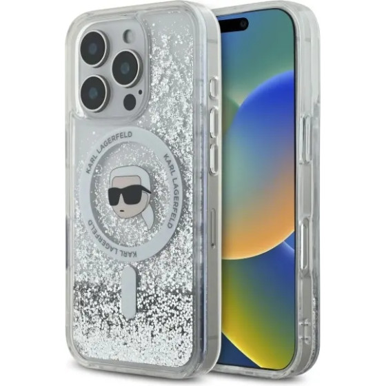 Karl Lagerfeld Liquid Glitter Karl Head Magsafe Case for iPhone 16 Pro - Clear - (KF002345-0)