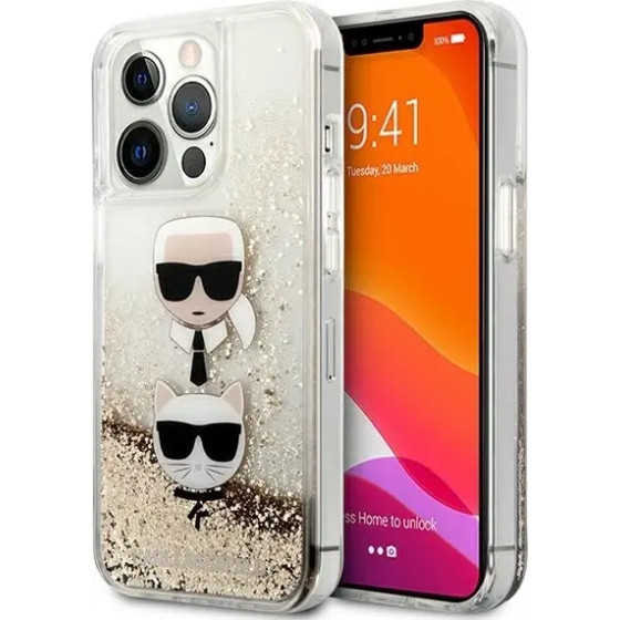Karl Lagerfeld Liquid Glitter Karl&Choupette Head Case for iPhone 13 Pro Max 6.7 - Gold - (KF000873-0)
