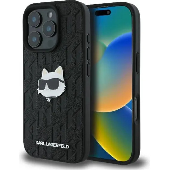 Karl Lagerfeld Monogram Choupette Head Pin iPhone 16 Pro Case - Black - (KF002319-0)