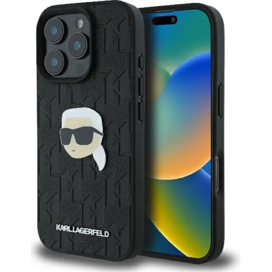 Karl Lagerfeld Monogram Karl Head Pin Case for iPhone 16 Pro 6.3 Black - (KF002316-0)