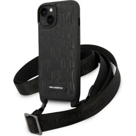 Karl Lagerfeld Monogram Plaque Logo Strap Case for iPhone 14 / 15 / 13 6.1 - Black - (KF001109-0)