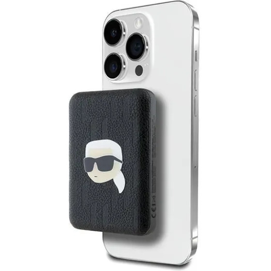 Karl Lagerfeld Powerbank inductive KLPB5FPGKSKIHK 16W 5000mAh black/black Karl Head Pin MagSafe - (KF002168-0)