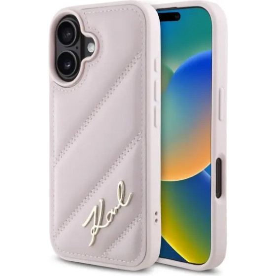 Karl Lagerfeld Quilted Signature iPhone 16 Case - Pink - (KF002272-0)