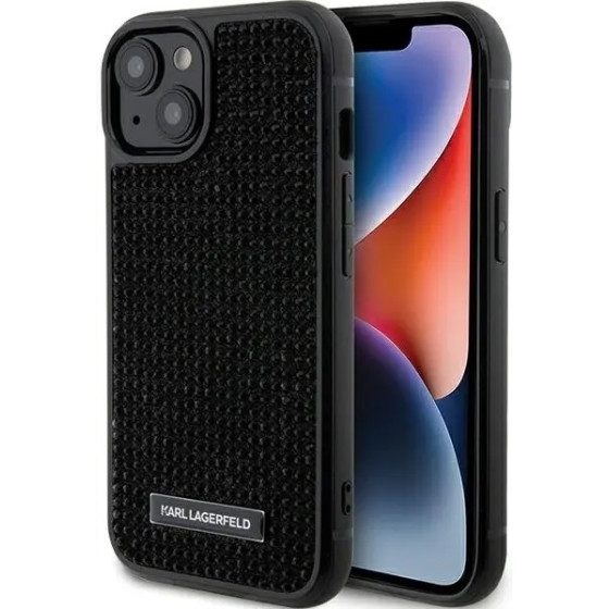 Karl Lagerfeld Rhinestone Logo Metal Plate case for iPhone 15 - black - (KF001781-0)