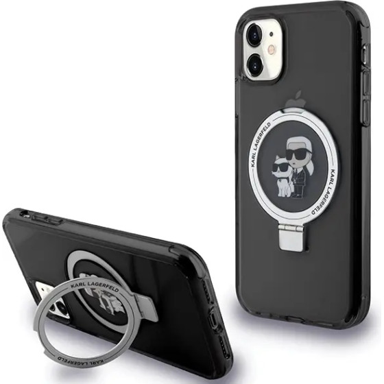 Karl Lagerfeld Ring Stand Karl&Choupette MagSafe case for iPhone 11 / Xr - black - (KF001915-0)