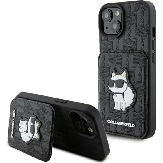 Karl Lagerfeld Saffiano Cardslots and Stand Monogram Choupette case for iPhone 15 - black - (KF001795-0)