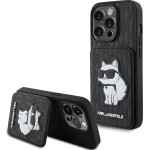 Karl Lagerfeld Saffiano Cardslots and Stand Monogram Choupette Case for iPhone 15 Pro Max - Black - (KF001797-0)