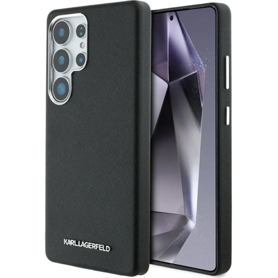 Karl Lagerfeld Saffiano Full Wrapped Elongated Metal Logo MagSafe Case for Samsung Galaxy S25 Ultra - Black - (KF002499-0)