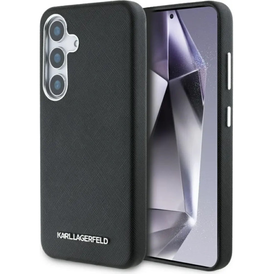 Karl Lagerfeld Saffiano Full Wrapped Elongated Metal Logo MagSafe Case for Samsung Galaxy S25+ - Black - (KF002498-0)