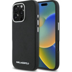 Karl Lagerfeld Saffiano Full Wrapped Elongated Metal Logo MagSafe iPhone 16 Pro Case - Black - (KF002541-0)