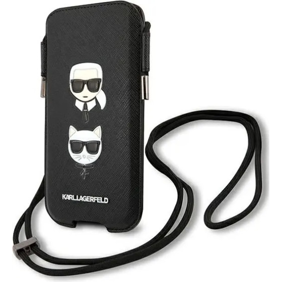Karl Lagerfeld Saffiano Ikonik Karl&Choupette Head 6.7'' Bag - Black - (KF000724-0)