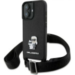 Karl Lagerfeld Saffiano Karl&Choupette Metal Pin CBDY Strap iPhone 16 Case - Black - (KF002408-0)