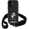 Karl Lagerfeld Saffiano Karl&Choupette Metal Pin CBDY Strap iPhone 16 Case - Black - (KF002408-0)